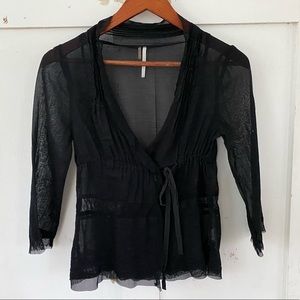 Free People sheer cotton, lace and mesh tie top 0